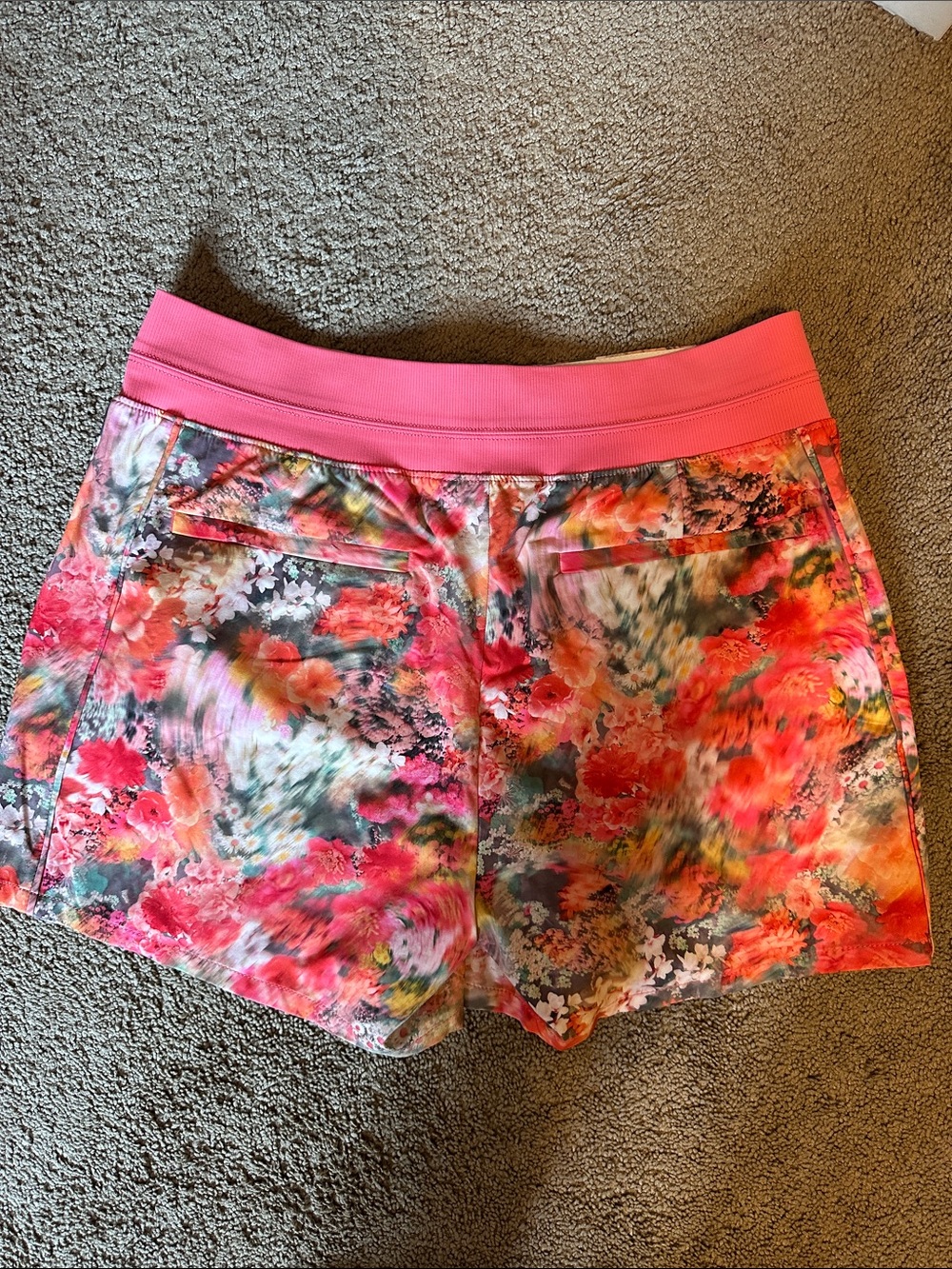 Athleta Coral Pink Ribbed Waistband Floral Shorts - Picture 5 of 5